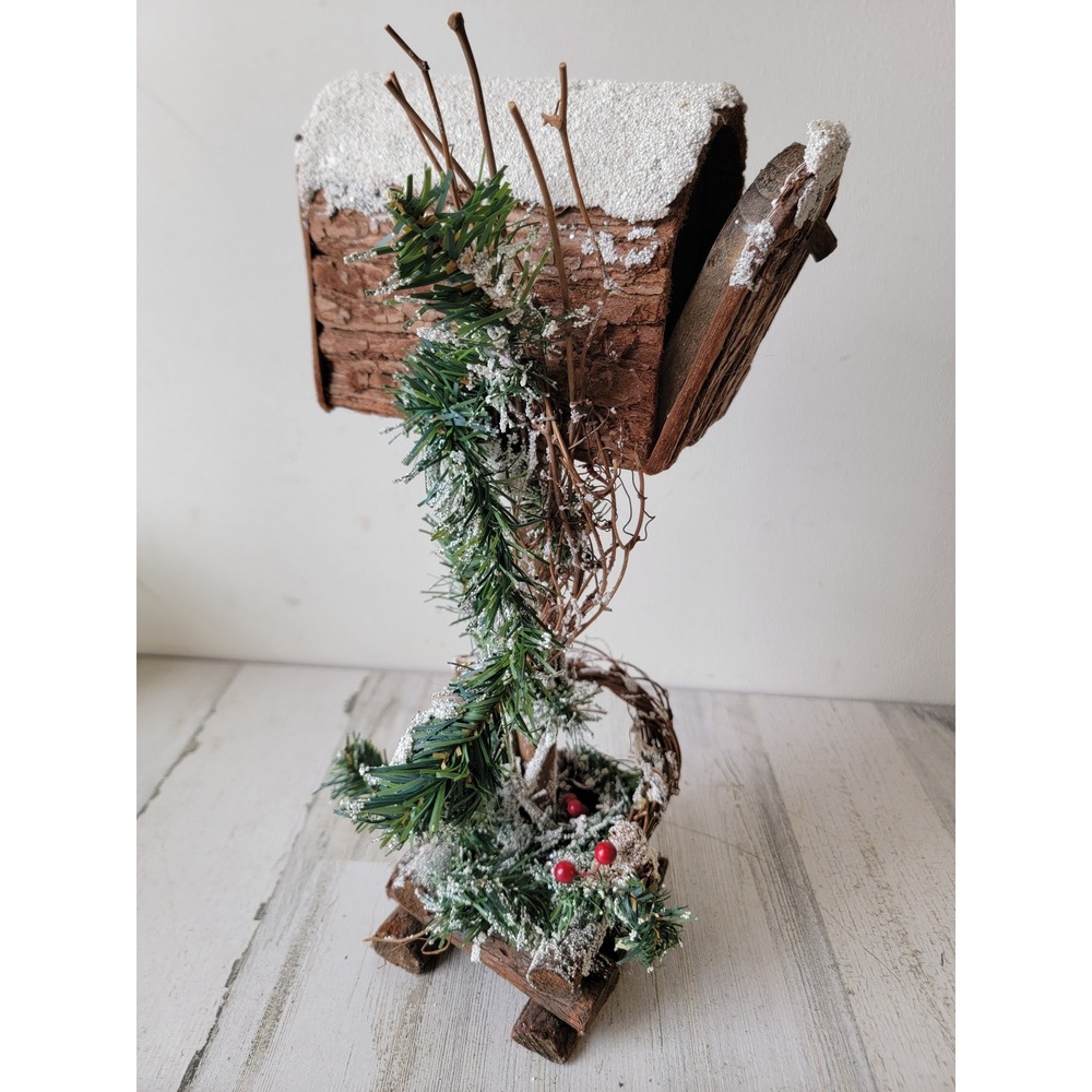 Vintage unique winter faux wooden mailbox snow Xmas winter wonderland figure